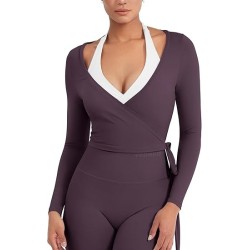 Women Pilates Wrap Top Long Sleeve Tie