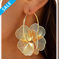 Gold Flower Dangle Earrings for Women Trendy, 14K Gold Plated Silver