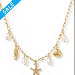 Necklace for Women Girls Gold Plated Starfish Seashell